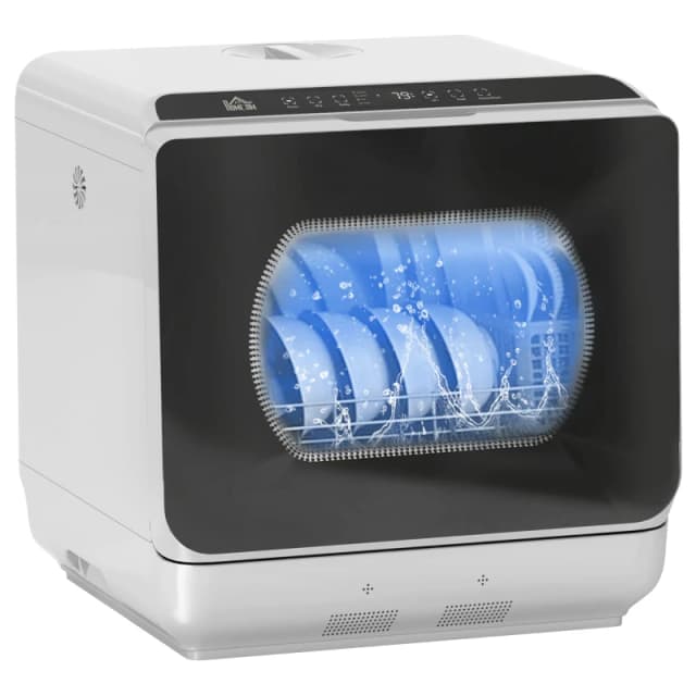 HOMCOM Tabletop Dishwasher Mini Countertop Dishwasher with 4 Place Settings Silver