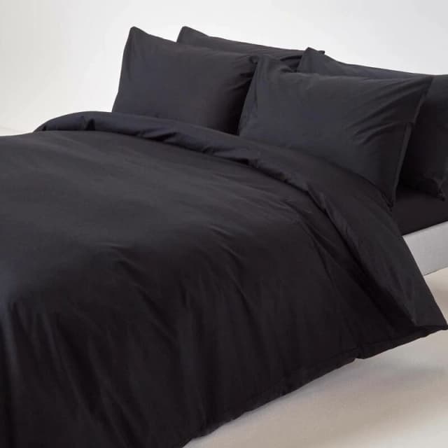 Homescapes Black Egyptian Cotton Single Duvet Cover With One Pillowcase, 200 Tc