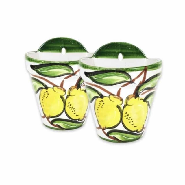 Verano Spanish Ceramics Lemons Hand Painted Set of 2 Outdoor Garden Patio Hanging Plant Pots (D) 22cm Multicolor Unisex