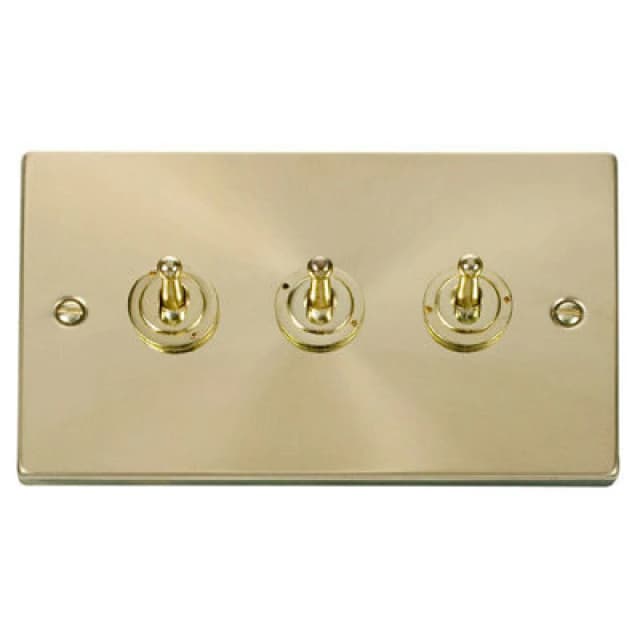 SE Home Satin / Brushed Brass 3 Gang 2 Way 10AX Toggle Light Switch Gold unisex