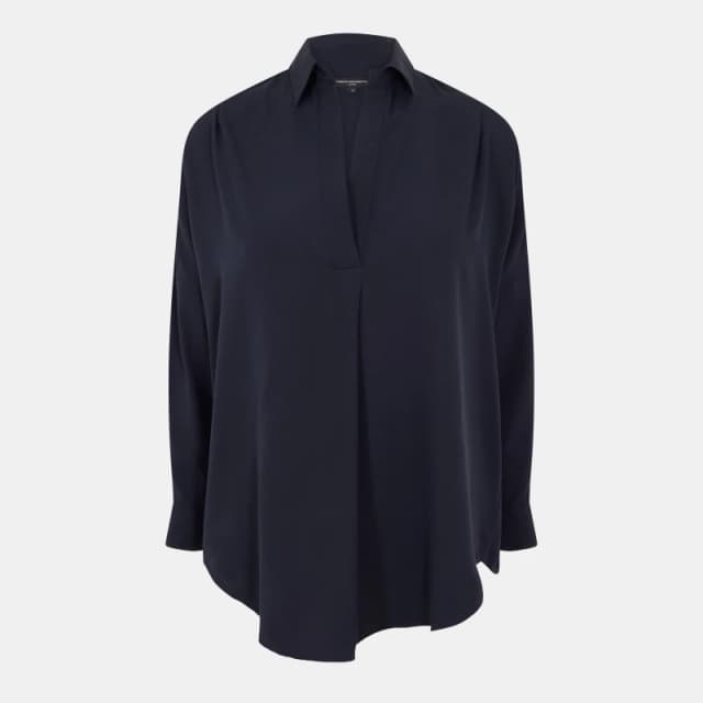 French Connection Womens Rhodes Long-Sleeve Blouse Utility Blue female 8 (XS)