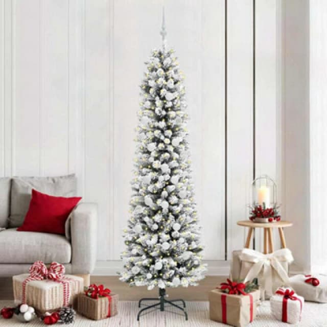 vidaXL Artificial Christmas Tree with 300 LEDs, White Balls Green and white 210 cm, Green 3396120