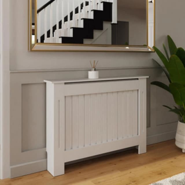 Fwstyle Vertical Slat Medium White Radiator Cover (H) 82.3 (W) 112Cm (D) 19Cm