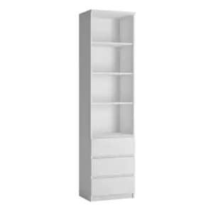 Fribo Tall Narrow 3 Drawer Bookcase In White
