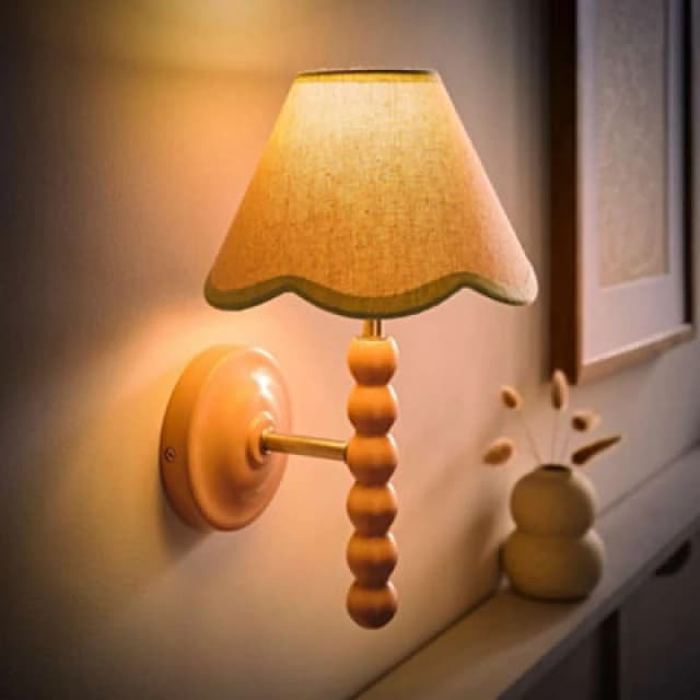 Valuelights Bobbin Pink Wall Light With Green Trim Scallop Shade And Bulb