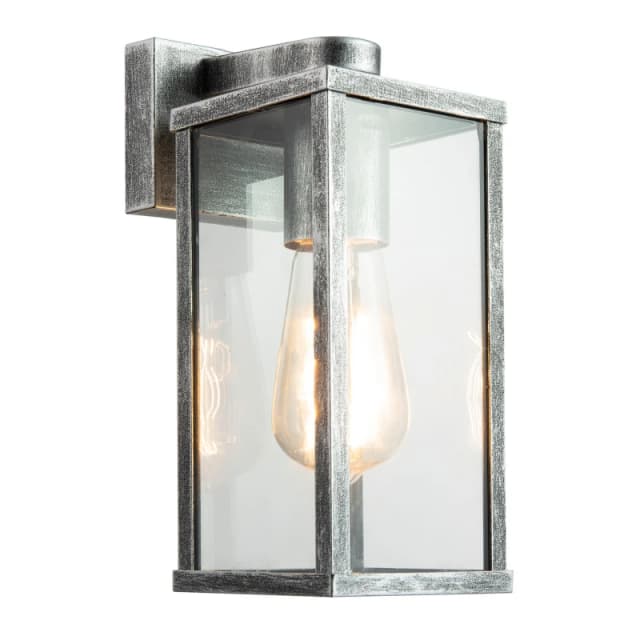 Happy Homewares Traditional Black Silver Outdoor Lantern Wall Light Fitting with Glass Sides Silver Unisex