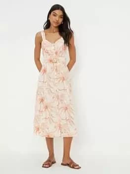 Dorothy Perkins Palm Print Strappy Midi Dress - Ivory, Cream, Size 10, Women