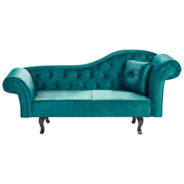 Beliani Right-Hand Chaise Lounge Lattes Ii Velvet Emerald Green With Cushion