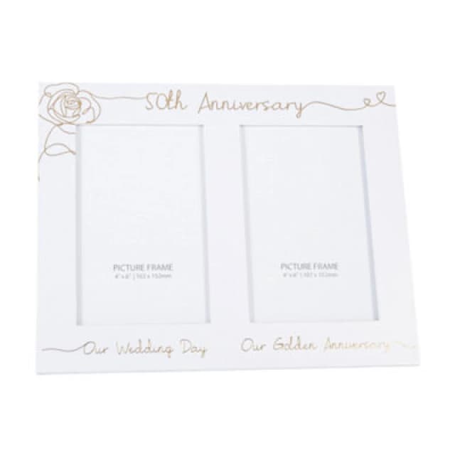 Happy Homewares Beautiful Double Picture Frame For 50Th Wedding Anniversary - Gold Foil Text