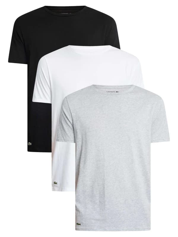 Lacoste 3 Pack Crew Lounge T-Shirts Black/Grey/White L