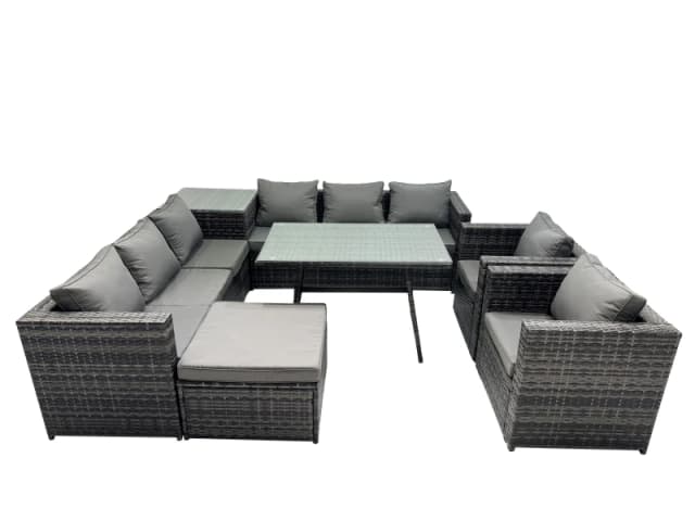 Fimous Garden Rattan Furniture Set 9 Seater with Big Stool Side Table in Dark Grey Dark Grey Unisex