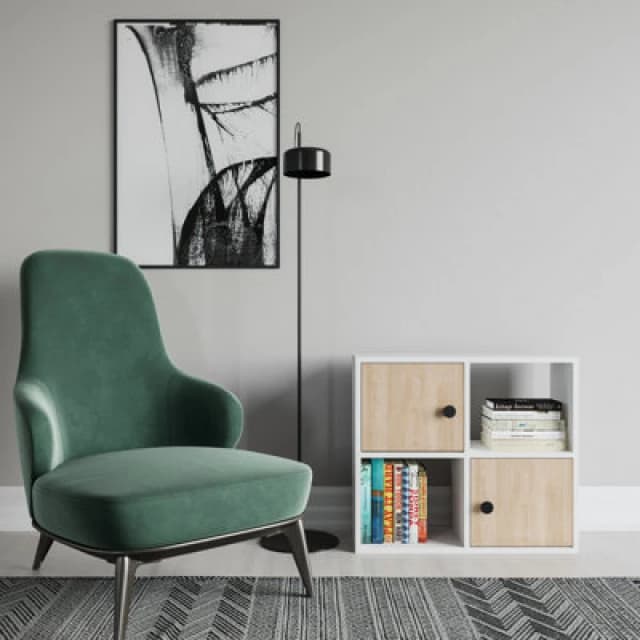 Decorotika Tuttle 2-Tier And 2 Cabinets Bookcase White & Oak