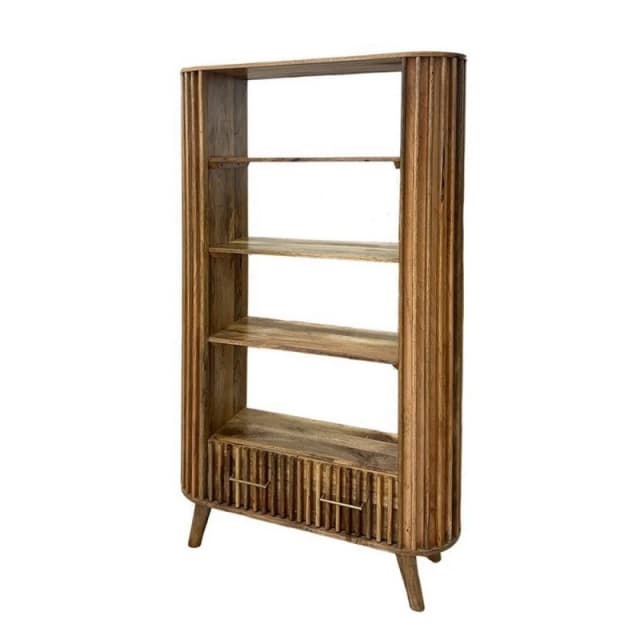 Jaipur Furniture Ltd Slated Bookcase - Mango Wood - L35 x W107 x H175cm - Mango Light Finish - Assembly Required in Brown Brown Unisex