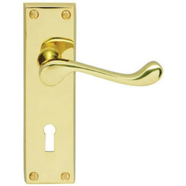 Loops Victorian Scroll Lever on Rectangular Lock Backplate 155 x 41mm Polished Brass Metallics