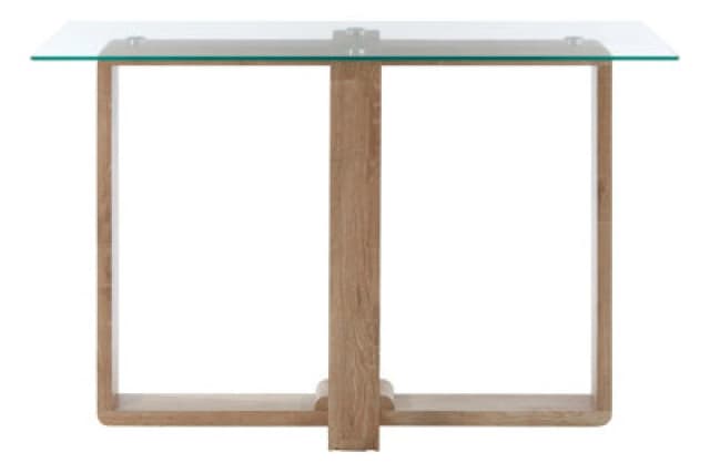 Premier Housewares Tempered Glass Console Table, Elegant Hallway Table For Livingroom, Airy Modern Console Table For Bedroom Natural