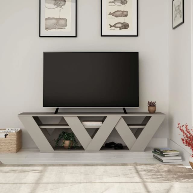 DECORTIE Decortie Ralla Modern TV Stand Multimedia Centre TV Unit Mocha Grey With Shelves 158cm M.TV.16955.6