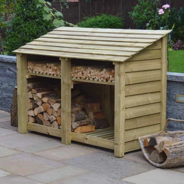Rutland County Garden Furniture Ltd Hambleton 4ft Log Store with Kindling Shelf L80 x W180 x H128cm, Green Green Unisex