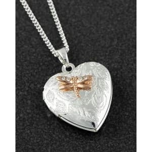 Polished Two Tone Heart Dragonfly locket