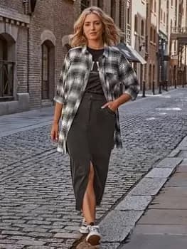 Yours Brushed Boyfriend Shirt Mono Check, Green, Size 18, Women