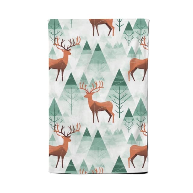 Warren Reed - Designer Reindeer On A Snowy Landscape Tea Towel in Green Green Unisex