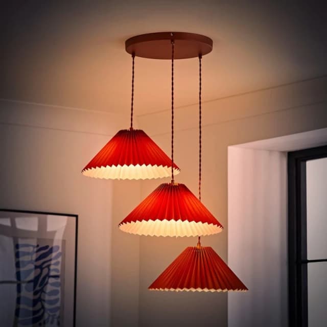 ValueLights Akira Pleated 3 Way Triple Drop Ceiling Pendant Light with LED Bulbs Burnt Orange