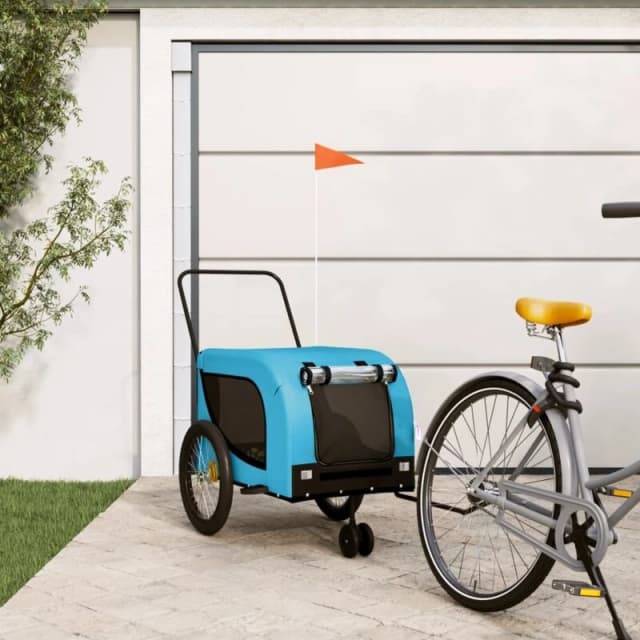 vidaXL Pet Bike Trailer Blue and Black Oxford Fabric and Iron, Blue 94030