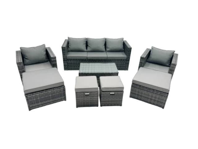 Fimous Outdoor Coffee Table Sofa Set with 2 Big Stools 2 Small Footstools in Dark Grey Dark Grey Unisex