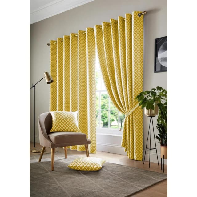 Alan Symonds Cotswold Ring Top Lined Curtains - Pair - Yellow Yellow 9