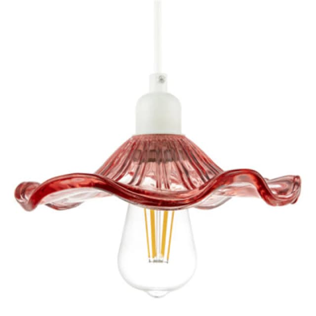 Happy Homewares Designer Ribbed Rose Pink Glass Pendant Shade With Wavy Ruffled Edge