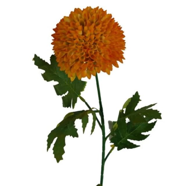 Leaf 70cm Large Ball Dahlia Artificial Flower Stem Yellow