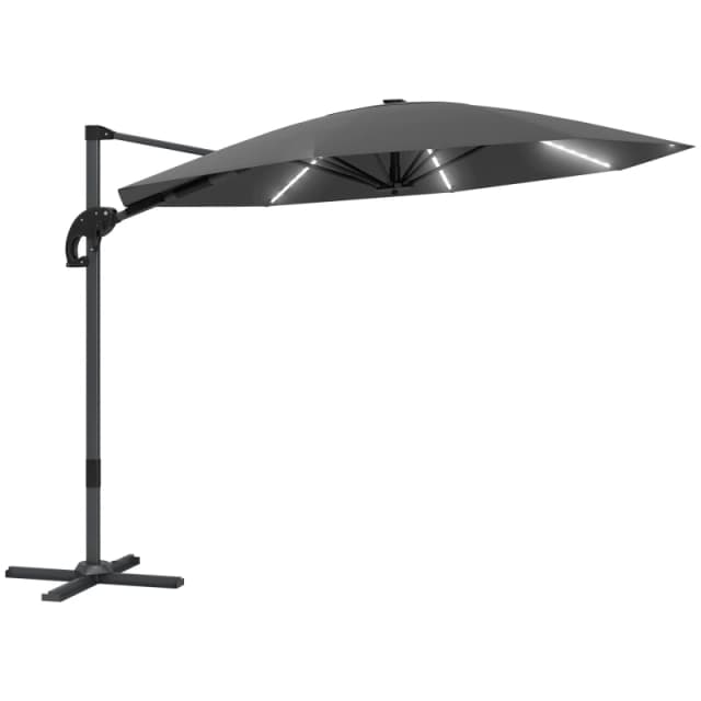 Outsunny 3(m) Garden Parasol w/ Lights - Crank Handle & Cross Base - Grey TJ Hughes 5063603453586