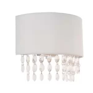 Malmesbury Shade Wall Lamp, Silver Grey Fabric, Glass, Chrome Plate