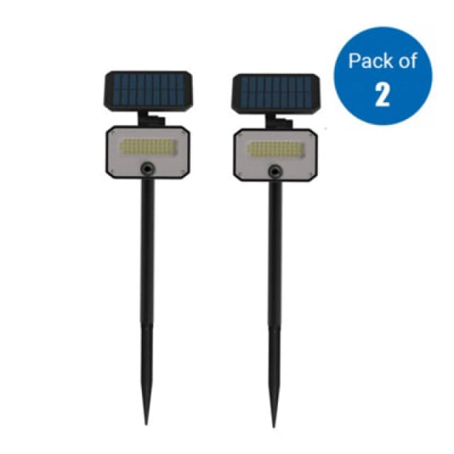 Ener-J 8W Pir Solar Floodlight & Remote With Polycrystalline Solar Panel 5.5V/1W, 3.7V/2400Mah, 6500K (Pack Of 2 Units)