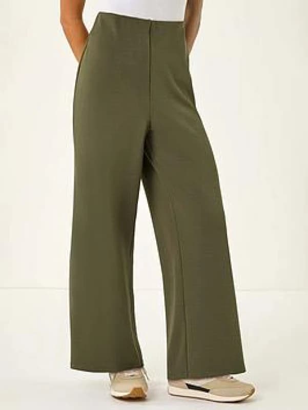 Roman Womens Petite Wide Leg Stretch Trouser in Khaki Size: 16 Khaki Female 16