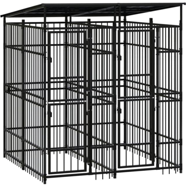 VIDAXL Outdoor Dog Kennel with Roof Steel 3.69 m² Vidaxl 8720286871263