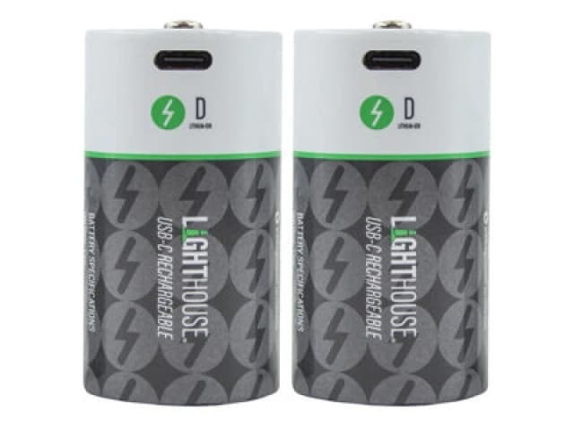 Lighthouse USB-C Rechargeable Li-ion D Cell Battery Pack of 2 BATUSBD