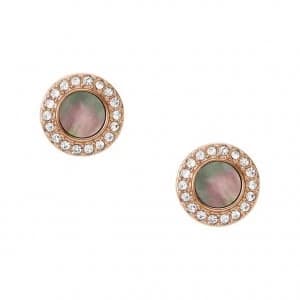 Fossil Ladies Rose Gold Tone MOP Disc Stud Earrings