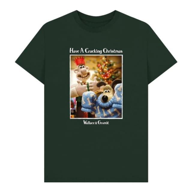 Wallace & Gromit Mens Have A Cracking Christmas Graphic T-Shirt in Bottle Green Size: Small Bottle Green Male S