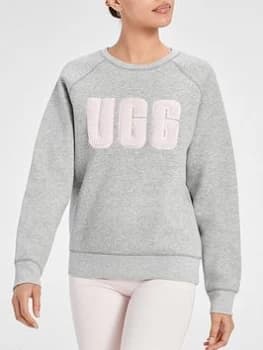 UGG Madeline Fuzzy Logo Crew Neck Jumper - Grey Heather / Sonora, Size L, Women