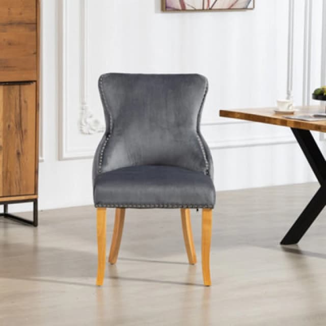 Orvino Velvet Fabric Dining Chairs - Set Of 2 - Grey