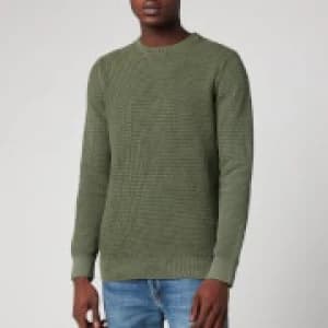 Superdry Mens Academy Dyed Texture Crewneck Jumper - Washed Dark Olive Green - L