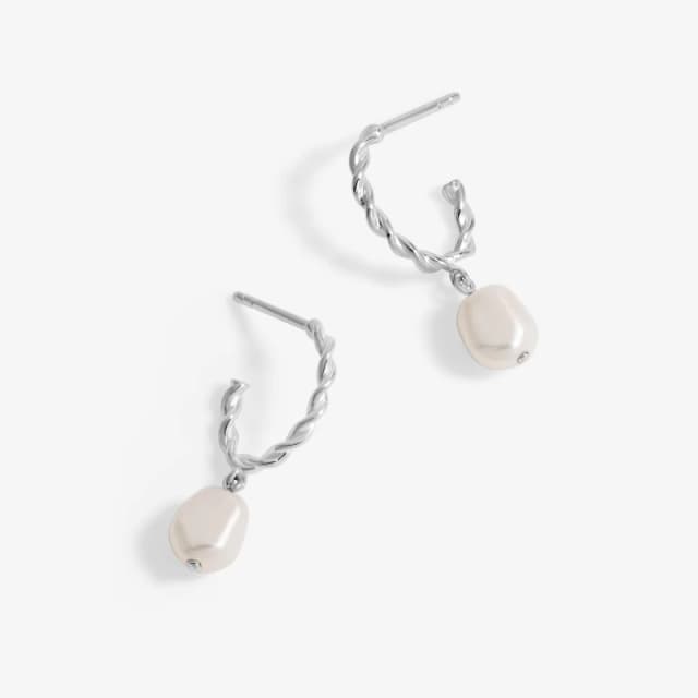 Simply Silver Sterling Silver 925 Polished twist and Pearl Hoop Earrings Silver
