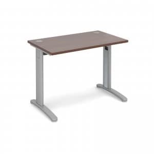 TR10 Straight Desk 1000mm x 600mm - Silver Frame Walnut Top