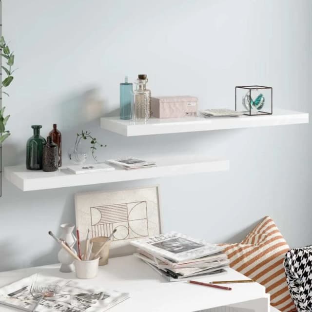 VIDAXL Floating Wall Shelves 2 pcs High Gloss White 80x23.5x3.8cm mdf Vidaxl 8720286073834