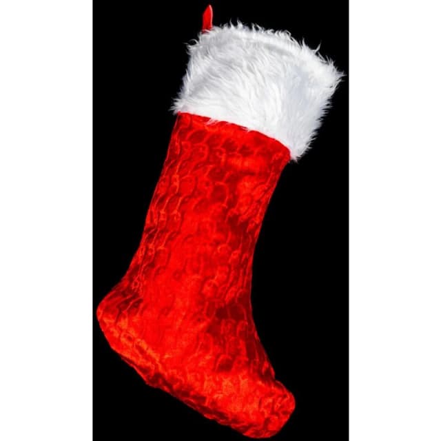 Shatchi Large Traditional Father Christmas Deluxe Santa Stocking Velvet Fluffy Plush Sack for Kids Gift Bags Xmas Decorations Red