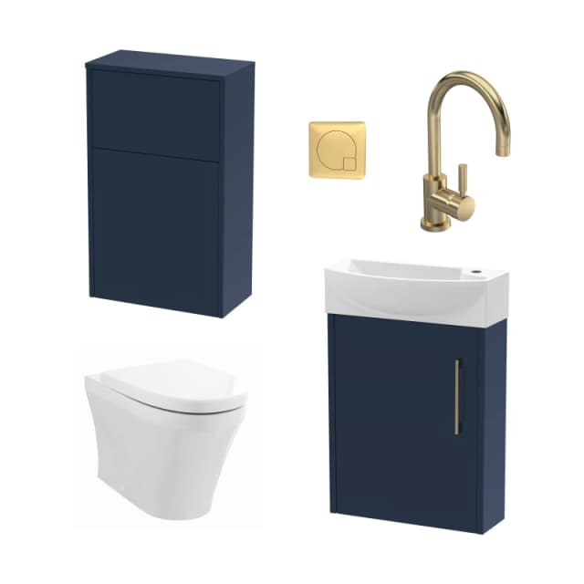 Balterley Left Wall Hung Vanity Unit WC Cistern Toilet Tap Blue Brass 440mm Bronze