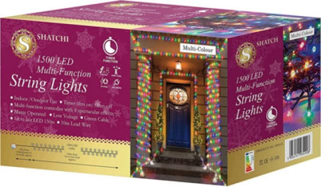 Shatchi 1500LEDs Multifunction Timer String Fairy Lights 150M Indoor/Outdoor Decorations Multi