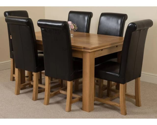 Thats Furniture Richmond 140-220cm Oak Extending Dining Table + 6 Washington Leather Chairs in Black Unisex