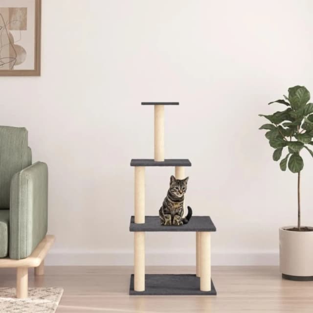 vidaXL Cat Tree w/ Sisal Scratching Posts Dark Grey 111cm, Grey 171734