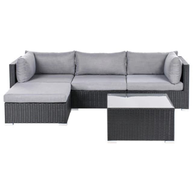Beliani Garden Corner Sofa With Table 4 Seater Sano Right Hand Pe Rattan Black